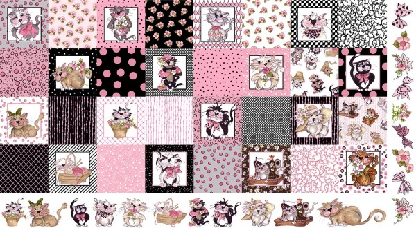 Loralie Katzen Patchworkstoff "Fancy Cats" Medley Panel