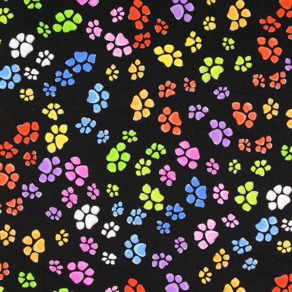 Loralie Hunde Patchworkstoff "Go Doggy" Pfoten schwarz