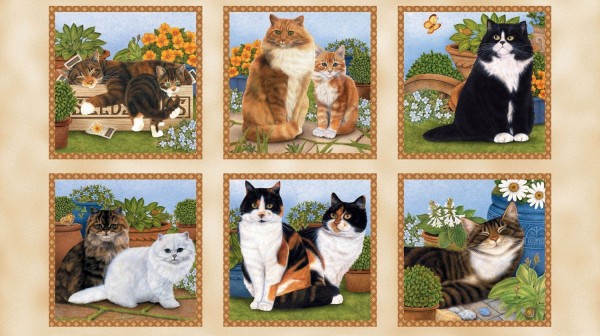 Patchworkstoff Katzen im Garten Feline Fine Panel