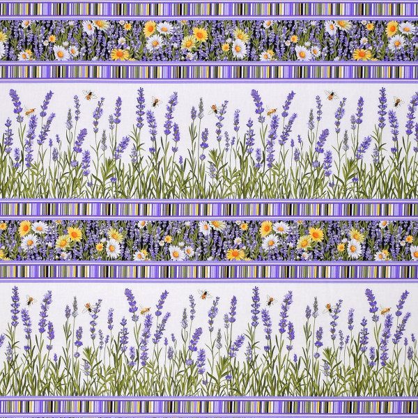 0,65 m Patchworkstoff Lavendel Bienen Lavender Market Bordüre Webware