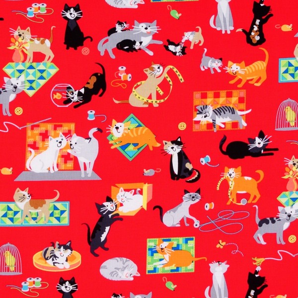 Spielende Katzen Nähutensilien