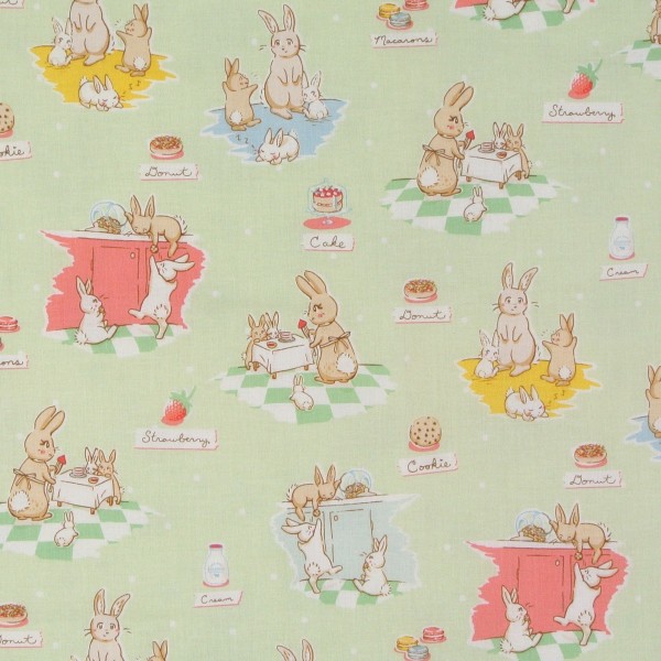 Patchworkstoff Hasen Frühling "Bunnies and Cream" hellgrün Webware