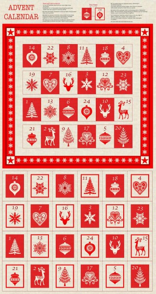 SALE Adventskalender DIY Patchworkstoff Panel "Scandi"
