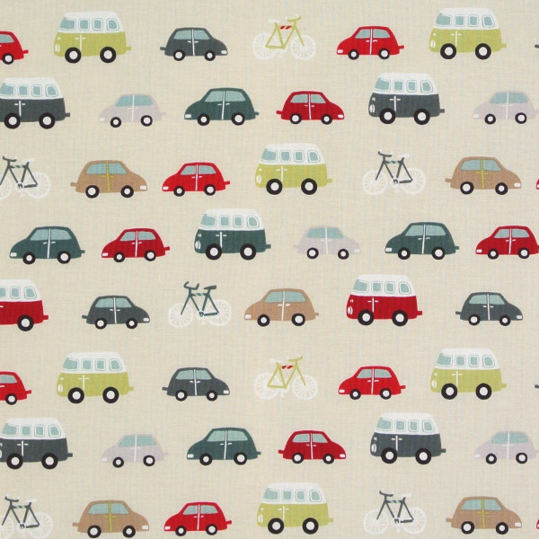 SALE Patchworkstoff Roundabout Autos Fahrzeuge blau