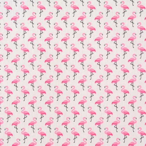 Dekostoff Baumwollstoff Flamingos weiss
