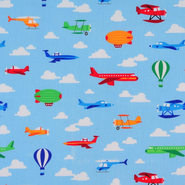 SALE Patchworkstoff Flugzeuge Hubschrauber Luftschiffe