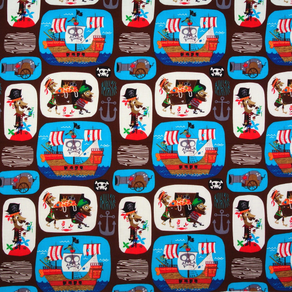 *SALE Patchworkstoff Piraten Little Blaggards Schiffe Kanonen braun