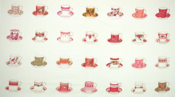Patchworkstoff Teetassen Teacups Lakehouse Panel rosa