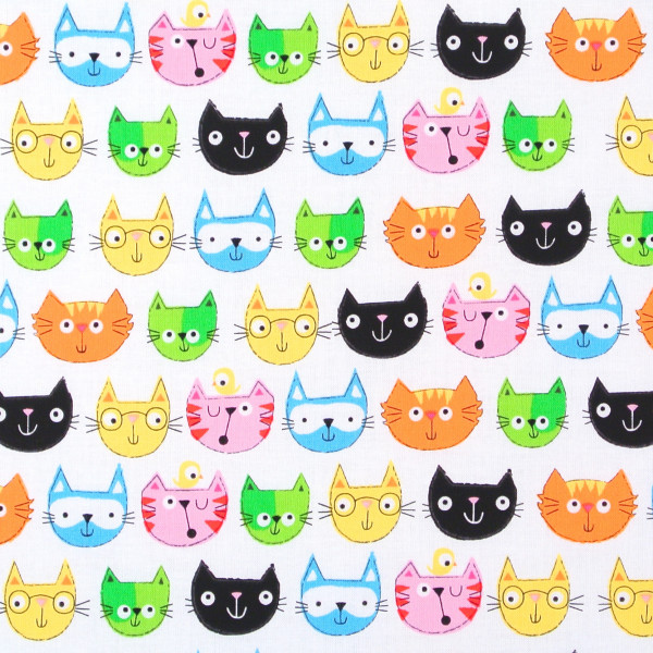 Patchworkstoff Katzen Katzengesichter Cat Faces bunt