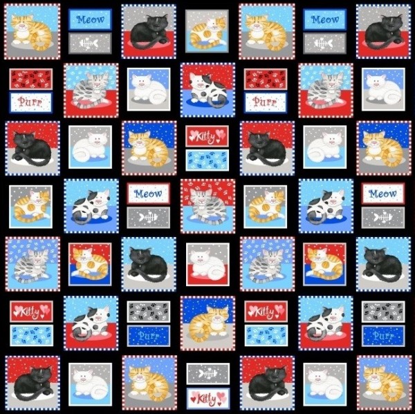 SALE Patchworkstoff Katzen A Cats Meow Bilder