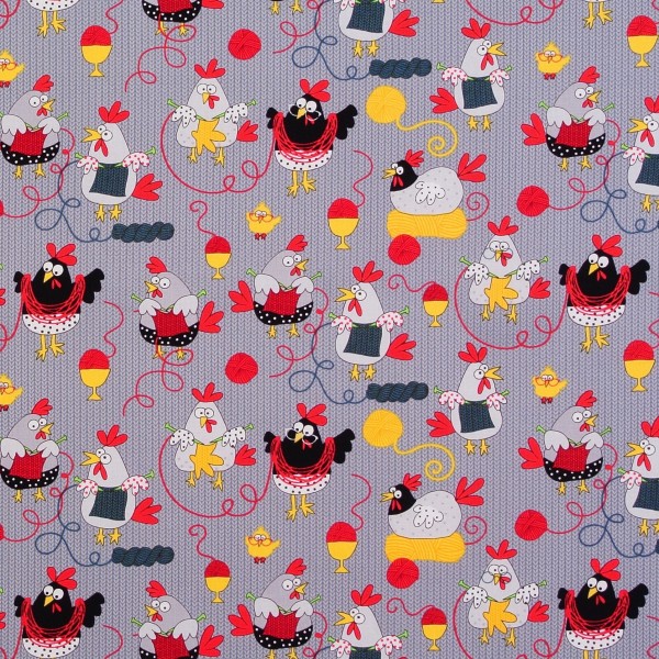 Patchworkstoff Hühner Stricken Knitting Jokes Webware