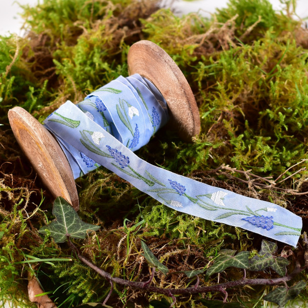 Webband Frühling 2 cm breit Schneeglöckchen acufactum hellblau