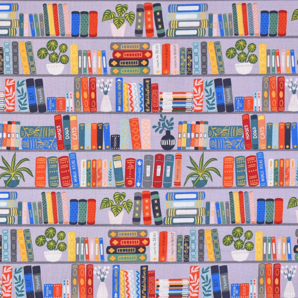 Patchworkstoff Buch Bücher Webware "Bookworm" hellgrau