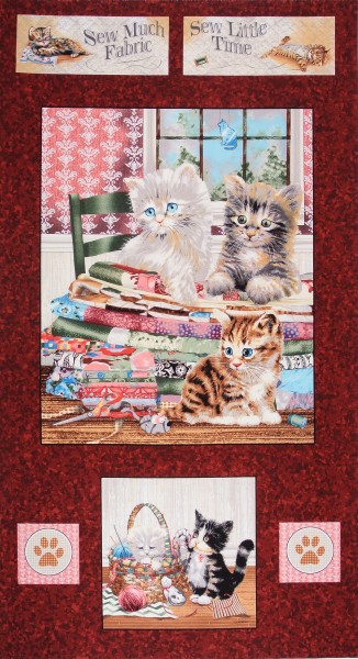 SALE Krafty Kitten Katzen Nähutensilien Panel 60 cm