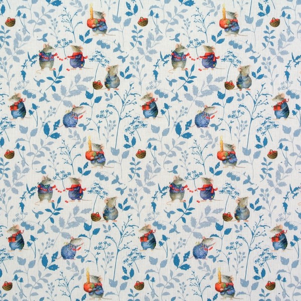 Baumwollstoff Mäuse Mauseblau Beeren acufactum