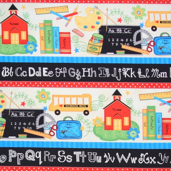 SALE Patchworkstoff ABC Schule School Days Bordüre