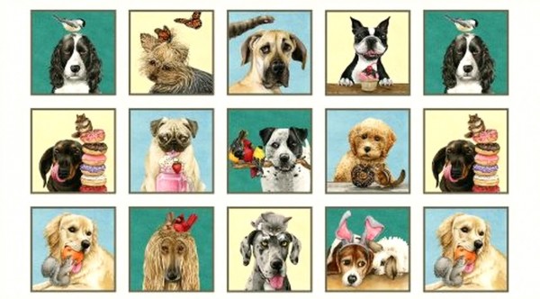 Patchworkstoff Hunde Doggie Drama Panel 0,6 m